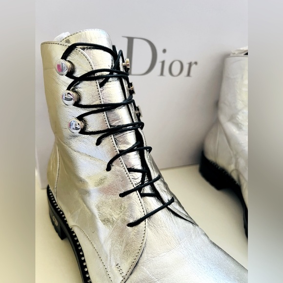 Dior Rebelle Argent Silver Crinkled Lambskin Boots - Picture 13 of 16